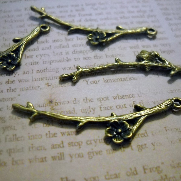 Branch Pendants-Bronze-Twig Charms-2 pieces-Tree Pendants