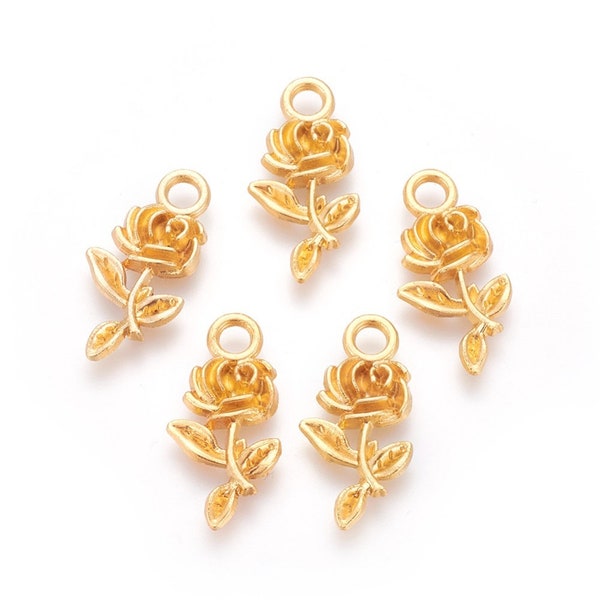 Rose Charms Yellow Gold Rose Charms Gold Charms Flower Charms Spring Charms 10pcs