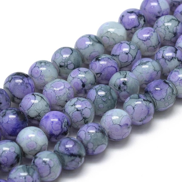 Glass Beads Blue Glass Beads Blue Purple Beads 6mm Beads 6mm Glass Beads BULK Beads Large Lot Swirled Beads Marble Beads 50pcs
