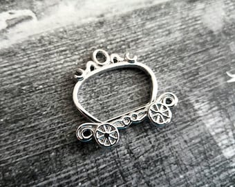 Carriage Charm Connector Silver Fairy Tale Charm Carriage Pendant Connector Link Fairy Tale Pendant Silver Charm 1 1/8"
