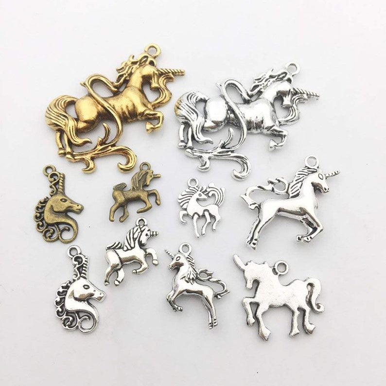 Unicorn Charms Unicorn Pendants Assorted Charms Set Antiqued Silver Charms Bronze Charms Mixed Charms Lot Big Pendants up to 1.96 22pcs