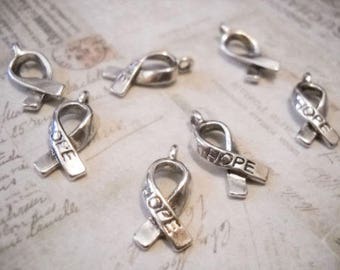 Awareness Charms Cancer Awareness Ribbon Charms Hope Charms Antiqued Silver Charms Fundraising Charms HOPE Pendants Bulk Charms 50 pieces