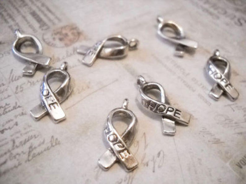 Awareness Charms Cancer Awareness Ribbon Charms Hope Charms Antiqued Silver Charms Fundraising Charms HOPE Pendants Bulk Charms 50 pieces