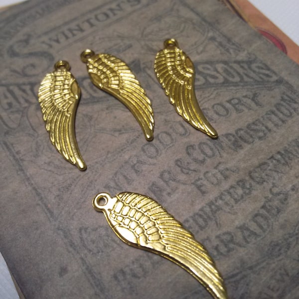 Angel Wing Charms Wing Pendants Shiny Gold Wing Charms 30mm Wing Charms Gold Charms 10 pieces Double Sided Wings