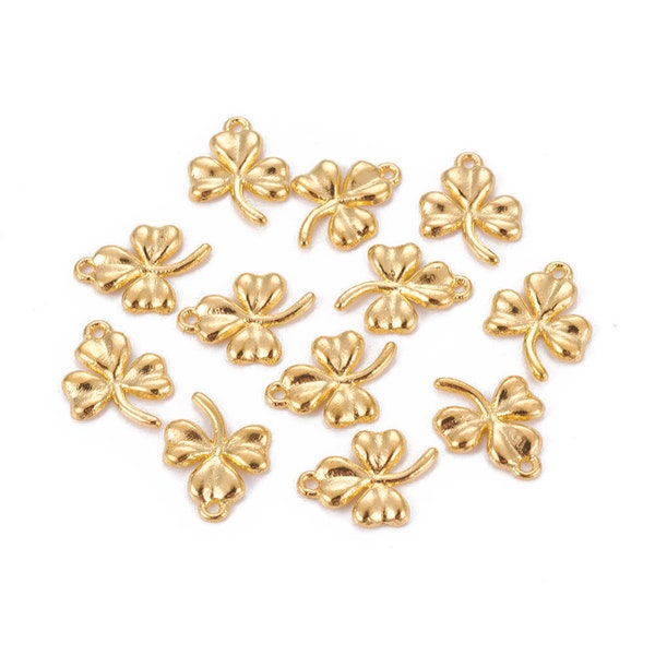 Clover Charms Shiny Gold Shamrock Charms Good Luck Charms Gold Charms Set St. Patrick's Day 10pcs