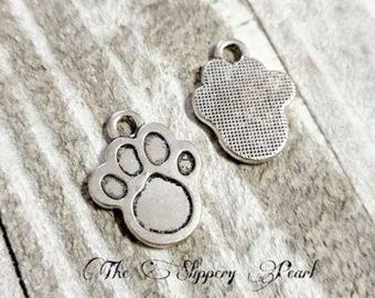 Paw Charms Paw Print Charms Silver Paw Charms Dog Print Charms Dog Charms Animal Charms Silver Charms 6 pieces