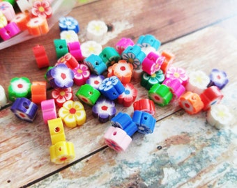 Polymer Clay Beads Assorted Beads Flower Beads 8mm Beads  20 pieces Wholesale Beads