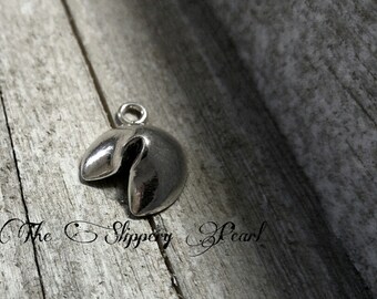 Fortune Cookie Charm Antiqued Silver Charm Chinese Takeout Food Charm  20mm Chinese Charm
