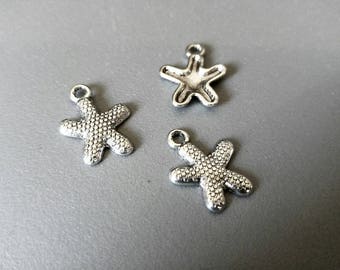 Starfish Charms Starfish Pendants Silver Starfish Charms Antiqued Silver Charms Nautical Charms Ocean Charms Sea Life Charms 10 pieces 17mm