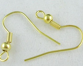 Gold Earring Wires Ear Wires Fish Hook Earwires Earring Findings Earring Hooks Jewelry Making 24 pieces