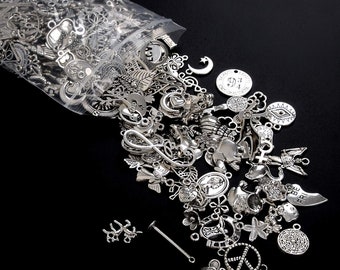 Assorted Charms Mixed Charms Antiqued Silver Pendants Inspirational Charms Grab Bag BULK Charms 50pcs