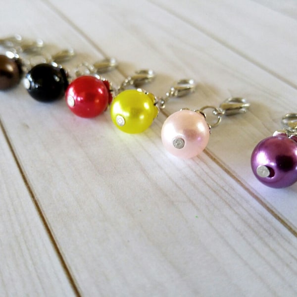 Pearl Dangle Clip on Charm Glass Pearl Charm with Clasp Assorted Colors Silver Hardware Findings 10mm Pearl