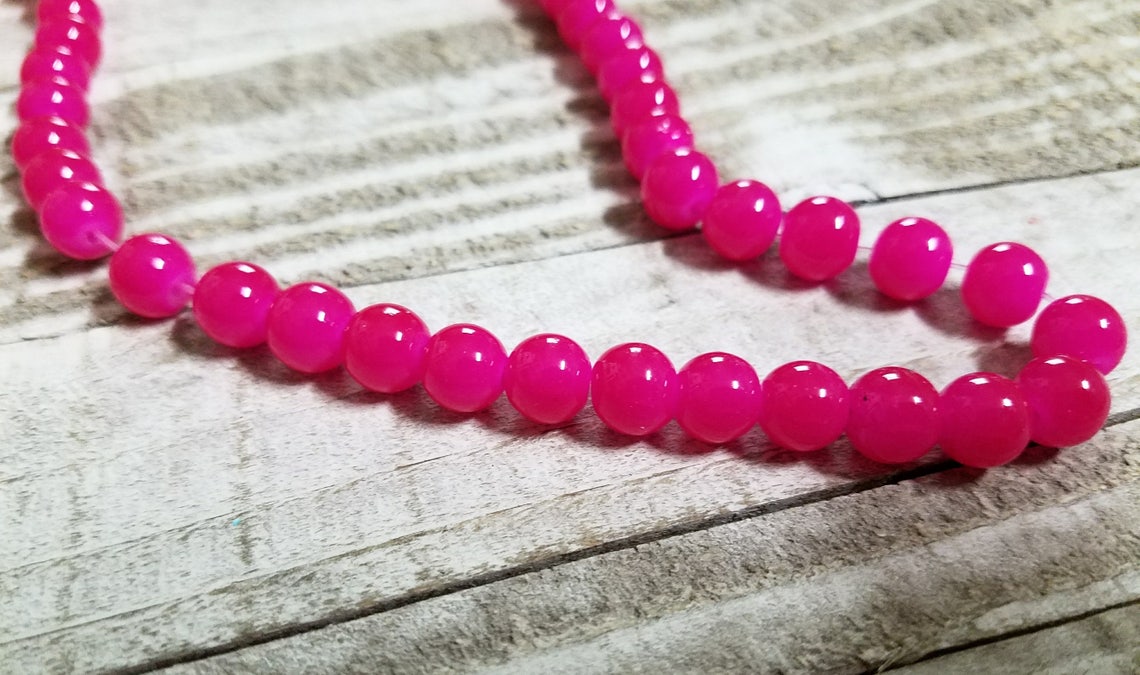 Hot Pink Beads 8mm Glass Beads 8mm Beads 8mm Pink Beads Jelly Etsy