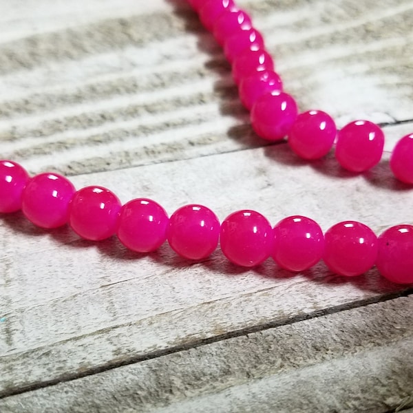 Hot Pink Beads 8mm Glass Beads 8mm Beads 8mm Pink Beads Jelly Beads Wholesale Beads BULK Beads Double Strand 106 pieces