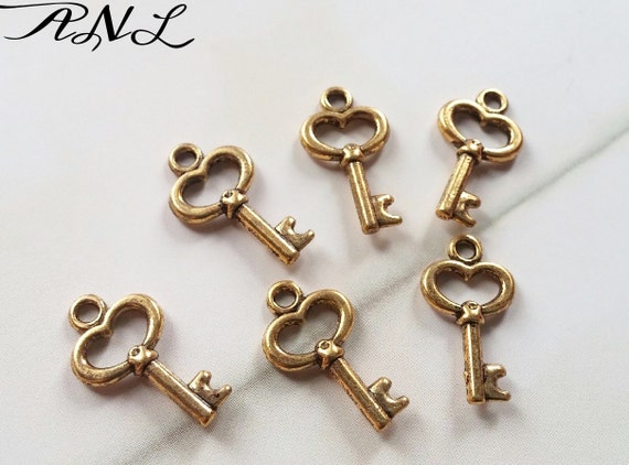 Key Charms Bulk Keys Skeleton Keys Antiqued Gold Keys Tiny Key Charms Miniature Keys Bulk Skeleton Keys Heart Keys 50 Pieces