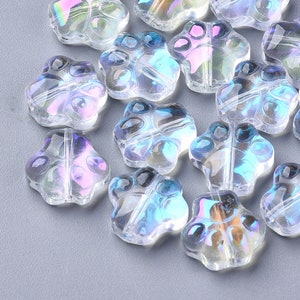 Glas Pfotenabdruck Perlen klar AB Perlen Schimmer Regenbogen Pfotenabdruck klare Glasperlen 12 mm 10Stk