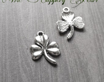 Shamrock Charms Clover Charms Antiqued Silver Good Luck Charms 10pcs