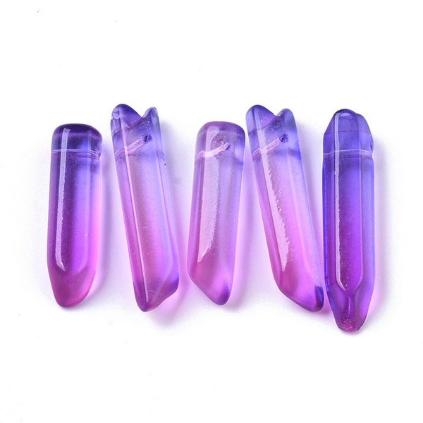 Glass Shard Crystal Point Crystal Shard Bullet Pendant Ombre Purple Blue Glass Pendant Wire Wrapping Point 1 piece