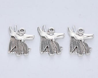 Egyptian Charms Anubis Charms Antiqued Silver Charms Egyptian Pendants Jackal Head God of the Dead Pendants 10pcs