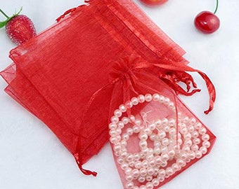 Rot Organza Beutel Geschenk Taschen Party Taschen Schmuck Taschen verschenken Taschen Großhandel Organza Taschen Tunnelzug Taschen 100 Stück 6 x 4 BULK