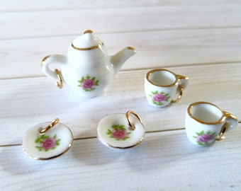 Tea Charms Tea Time Charms Teapot Charm Teacup Charms Tea Set Vintage Style Charms Ceramic Charms Tea Time Set PREORDER