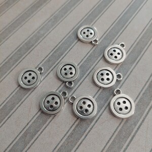 Button Charms Antiqued Silver Small Button Charms Silver Buttons Cute As A Button 10pcs 16mm image 2