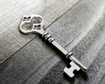 10 Large Skeleton Key Pendants Steampunk Supplies Antiqued Silver Key Charms 60mm PREORDER