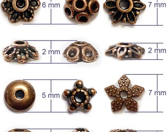 Bead Caps Antiqued Copper Assorted Lot Flower Bead Caps BULK Bead Caps Wholesale Findings Mixed 50pcs