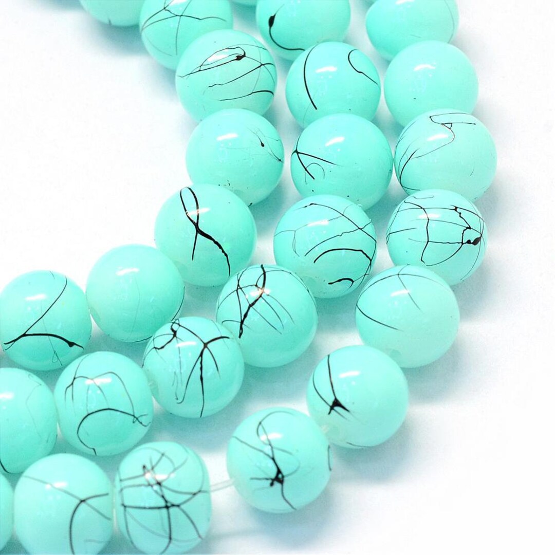 Glass Beads Bulk Beads Turquoise Glass Beads 8mm Beads Striped Beads