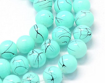 Glass Beads Bulk Beads Turquoise Glass Beads 8mm Beads Striped Beads 8mm Glass Beads Wholesale Beads 50pcs