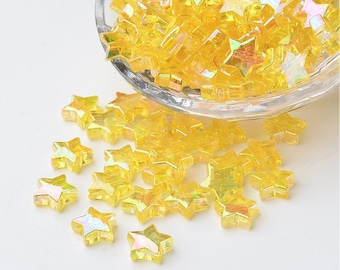 Acrylic Star Beads Yellow Star Beads AB Pearl Finish Beads Celestial Beads Sky Jewelry Supplies BULK Set 50pcs 10mm