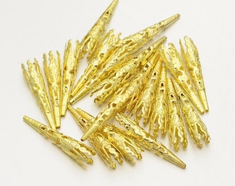 Long Bead Caps Gold Cone Bead Caps Filigree 20 pieces 42mm