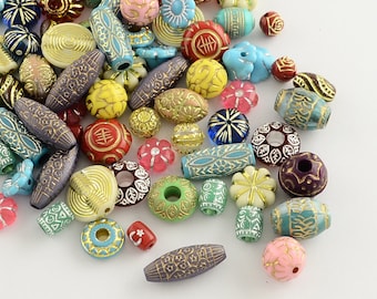 Metal Enlaced Beads Antiqued Beads Acrylic Bead Mix Assorted Lot Vintage Style Beads Set 6mm to 22mm 20pcs