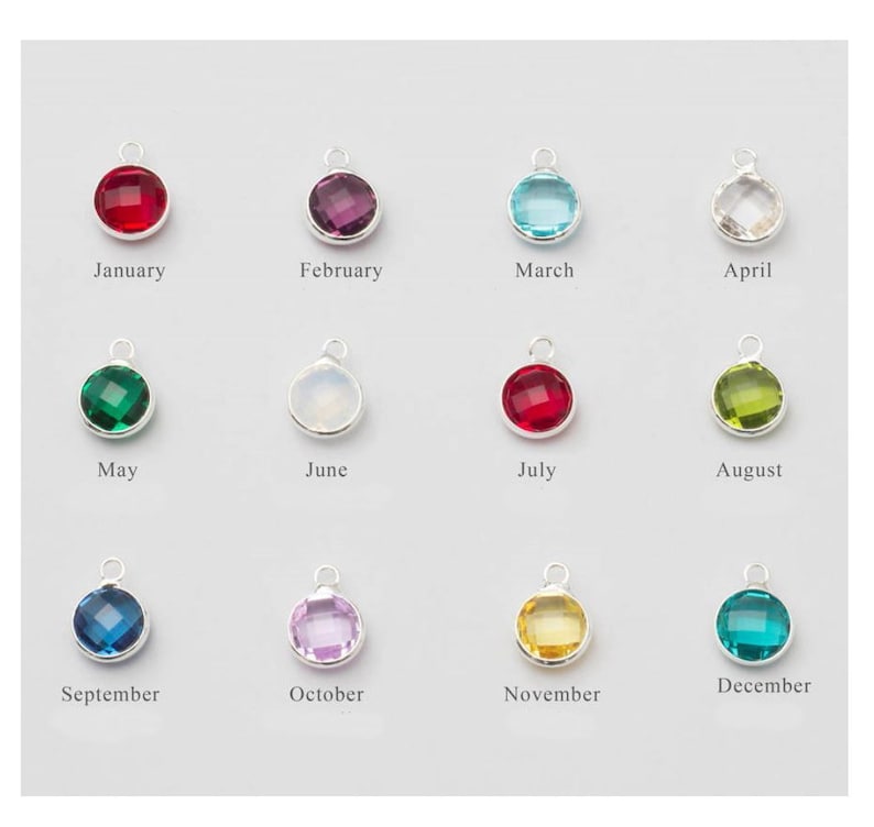 Birthstone Charms Sterling Silver Plated Charms Assorted Charms 8mm Birthstone Pendants Austrian Crystal Charms Birthstone Set 12pcs