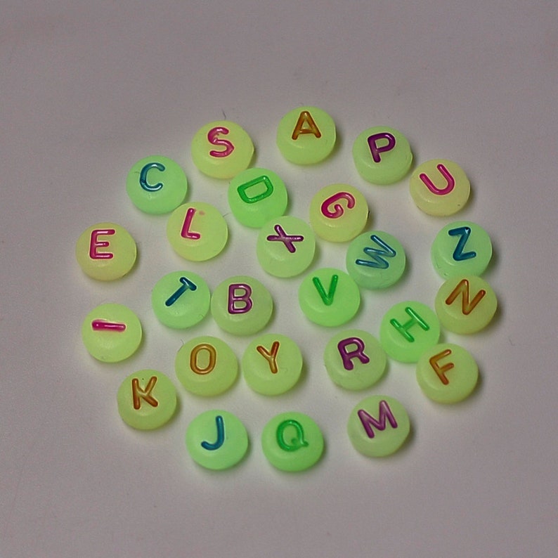 Letter Beads Alphabet Beads Glow in the Dark Letter Beads Glow Alphabet Beads Wholesale Beads Bulk Beads 50 pieces 7mm