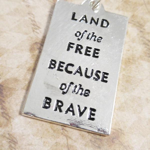 Quote Pendant Word Pendant Word Charms Flag Charm Land of the Free Military Pendant American Flag Charm Focal Pendant Silver Word Charm PRE