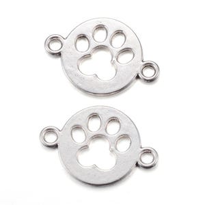 Paw Print Charms Connectors Links Antiqued Silver Dog Themed Jewelry Making Supplies Paw Charms 2 Hole Links 10pcs image 2