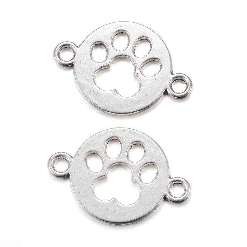 Paw Print Charms Connectors Links Antiqued Silver Dog Themed Jewelry Making Supplies Paw Charms 2 Hole Links 10pcs image 2