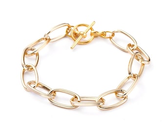 Gold Bracelet Charm Bracelet Gold Charm Bracelet Link Bracelet Link Chain Paperclip Chain Bracelet 7.25"