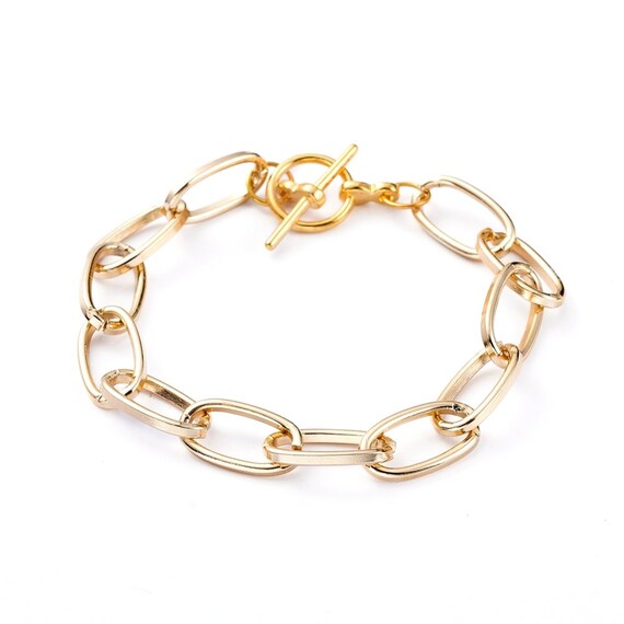 18K YELLOW GOLD OVAL LINK CHARM BRACELET