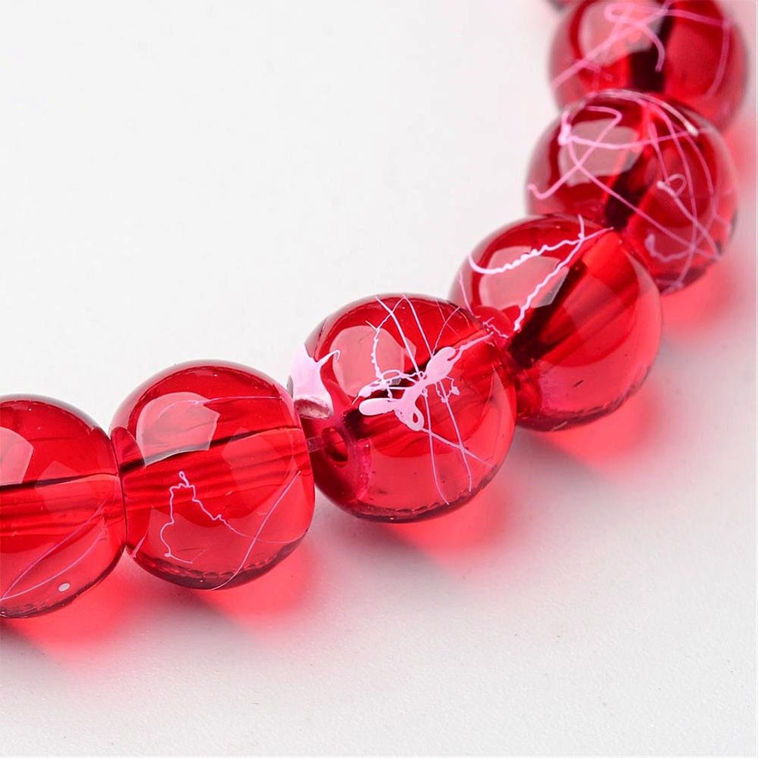 Glass Beads Bulk Beads Red Glass Beads 8mm Beads Striped Beads