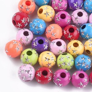 BULK Beads Assorted Colors Bling Beads 10mm Beads Acrylic Star Beads Silver Enlaced Beads Wholesale Beads 50 pieces