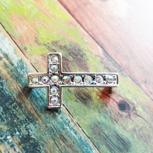 Cross Connector Pendant Silver Cross Charm Cross Pendant Rhinestone Cross Sideways Cross Religious Charm Christian Charm 29mm