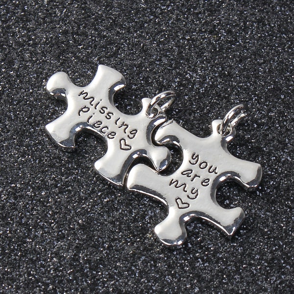 Charms / Ciondoli: Coppia Ciondoli Puzzle You Are My Missing Piece In Metallo Argentato Detail