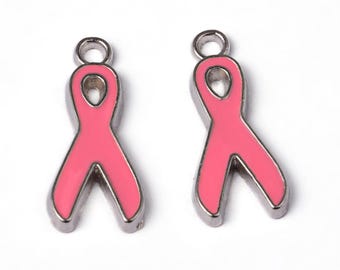 Awareness Ribbon Charms Ribbon Pendants Breast Cancer Awareness Enamel Charms Pink Ribbon Charms Silver Ribbon Charms Fundraising 6pcs