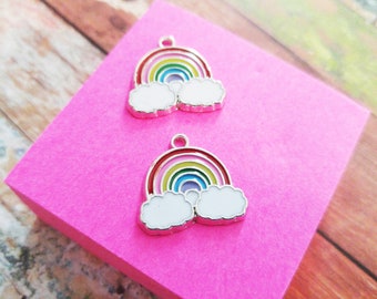 Rainbow Charms Enamel Charms Rainbow Pendants Cloud Charms Weather Charms Rainbow Baby Charm Silver Charms Enameled Charms 5 pieces