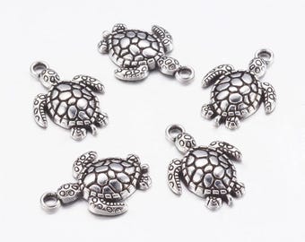 Turtle Charms Silver Sea Turtle Charms Silver Turtle Charms Ocean Charms Nautical Charms Sea Animal Charms 23mm 10 pieces