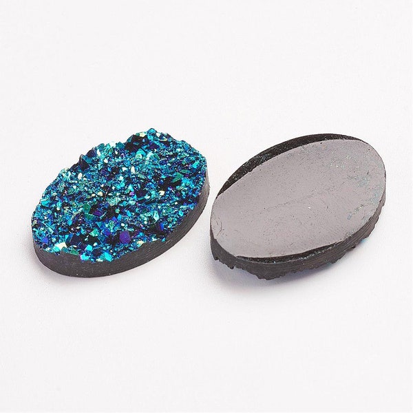 Oval Druzy Cabochons Large Oval Flat Backs Blue Druzy Quartz Faux Druzy Stones Flat Back Ovals Resin Cabochons 30x20 4pcs