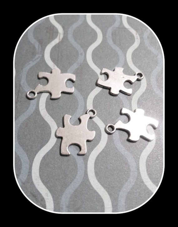 10 Puzzle Piece Charms Pendants Stamping Blank Autism Awareness Antiqued Bronze