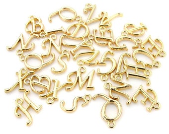 Alphabet Charms Alphabet Pendants Antiqued Gold Letter Charms Initial Charms Bulk Charms Script Font Charms Wholesale 100pcs